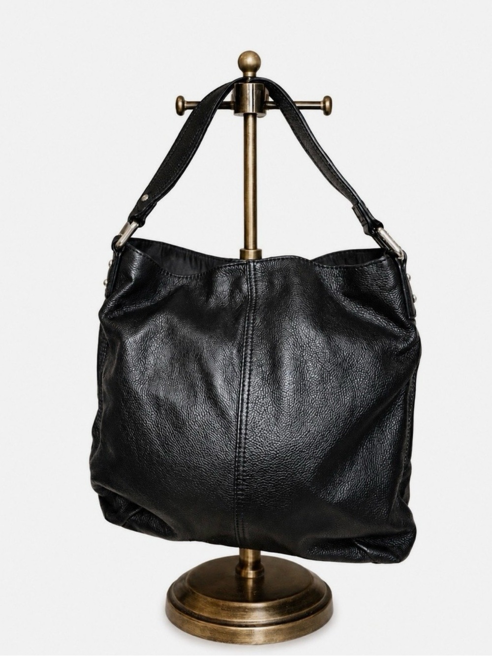 Kooba Black Pebbled Leather Hobo Shoulder Bag Slouchy Silver Hardware Large